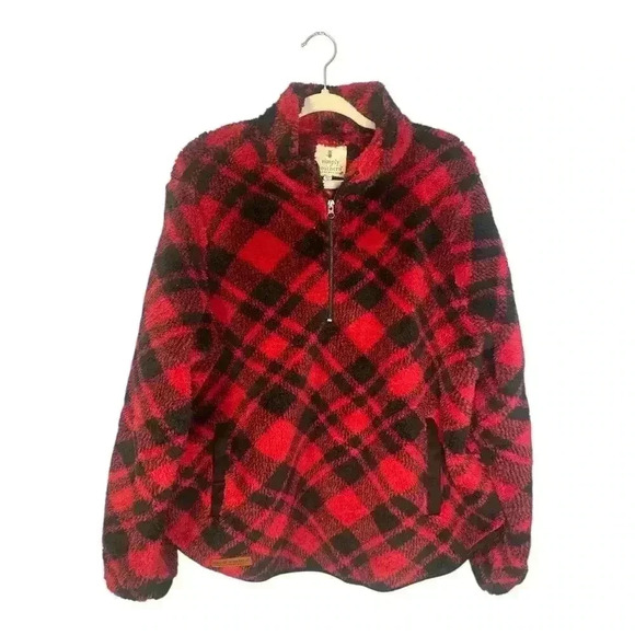 Simply Southern Red/Black Plaid Quarter Zip Sherpa, XL - Picture 2 of 7